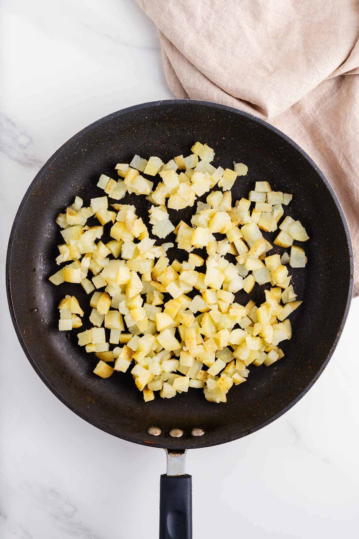 Potatoes in a pan.