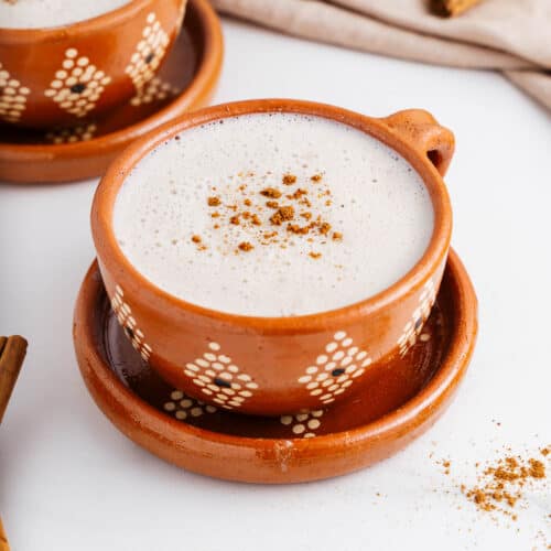 Vegan Atole de Arroz in a Clay Mug