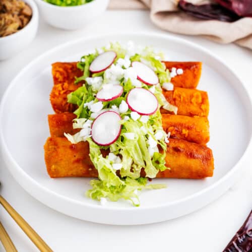 Vegan Enchiladas Rojas on a Plate