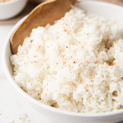 Instant Pot sushi rice in a bowl.