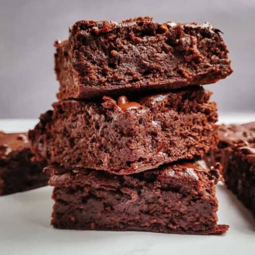 Stack of vegan brownies.