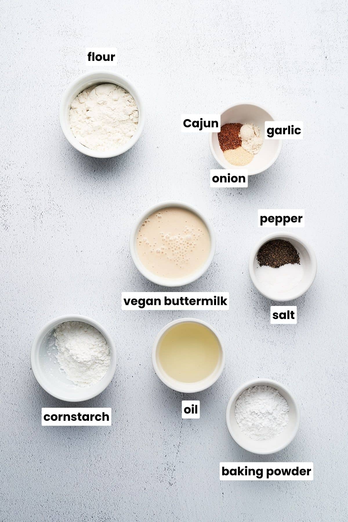 Vegan buttermilk batter ingredients.