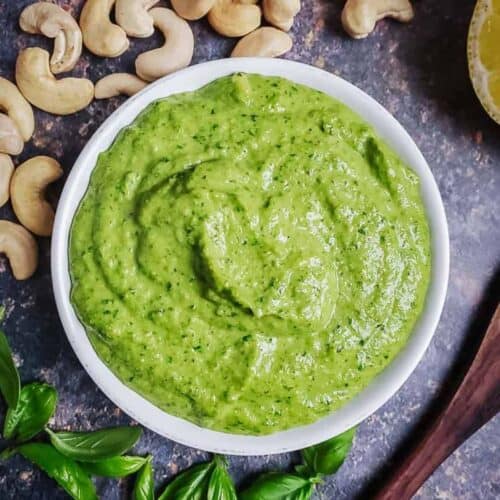 Vegan pesto in a bowl.