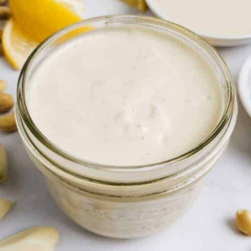 Vegan Caesar dressing in a mason jar.