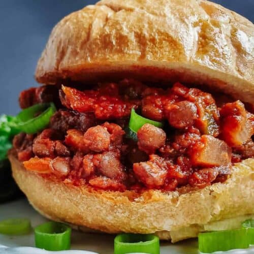 Vegan sloppy joes on a plate.