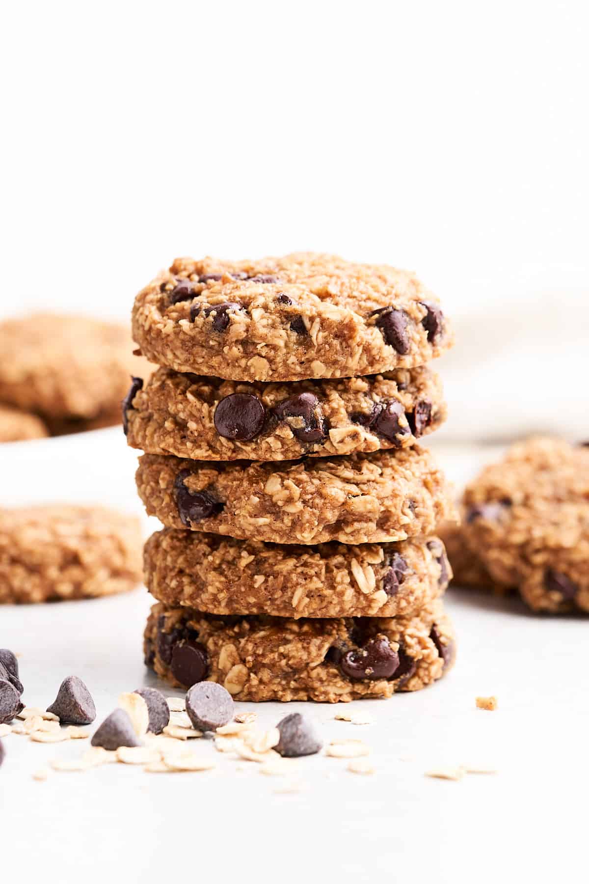 Banana oatmeal cookies stacked on top of each other.
