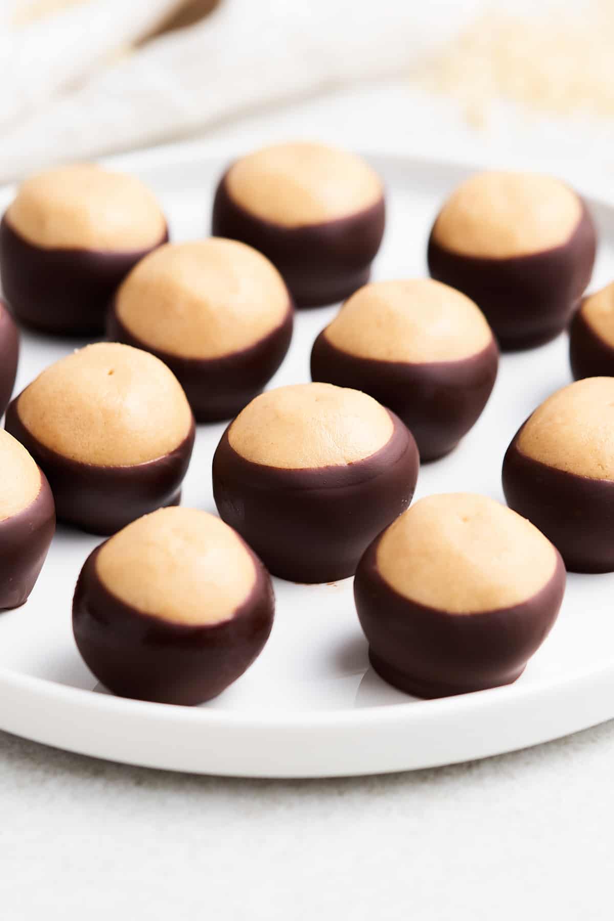 Buckeye candy on a plate.