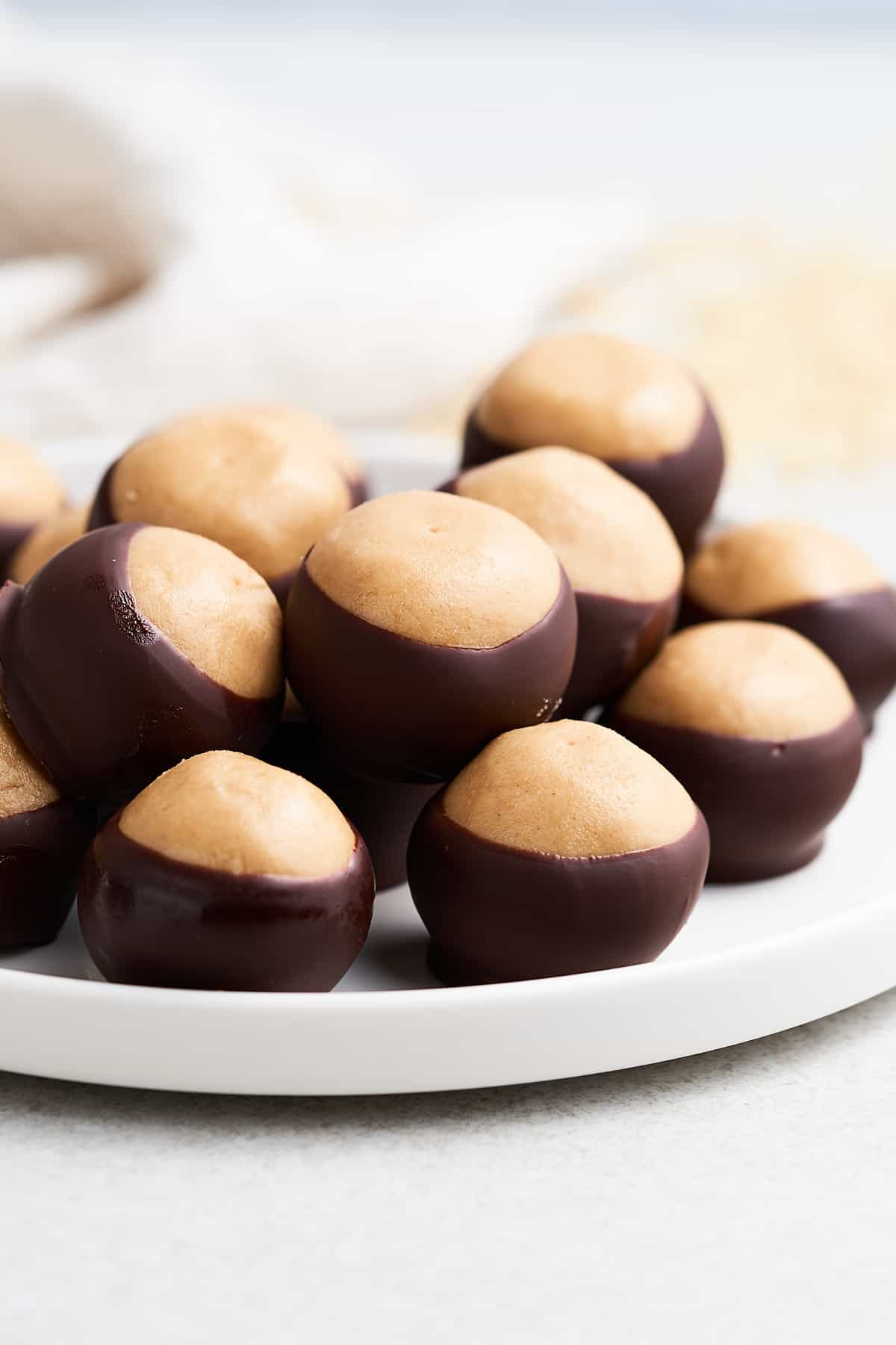 Buckeye candy on a plate.