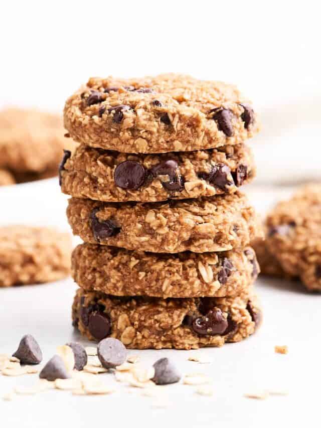 Banana oatmeal cookies stacked on top of each other.