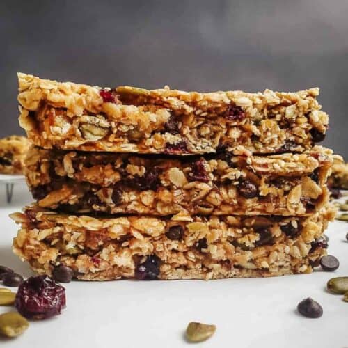 Three granola bars stacked together.