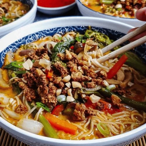 Vegan ramen in a bowl.