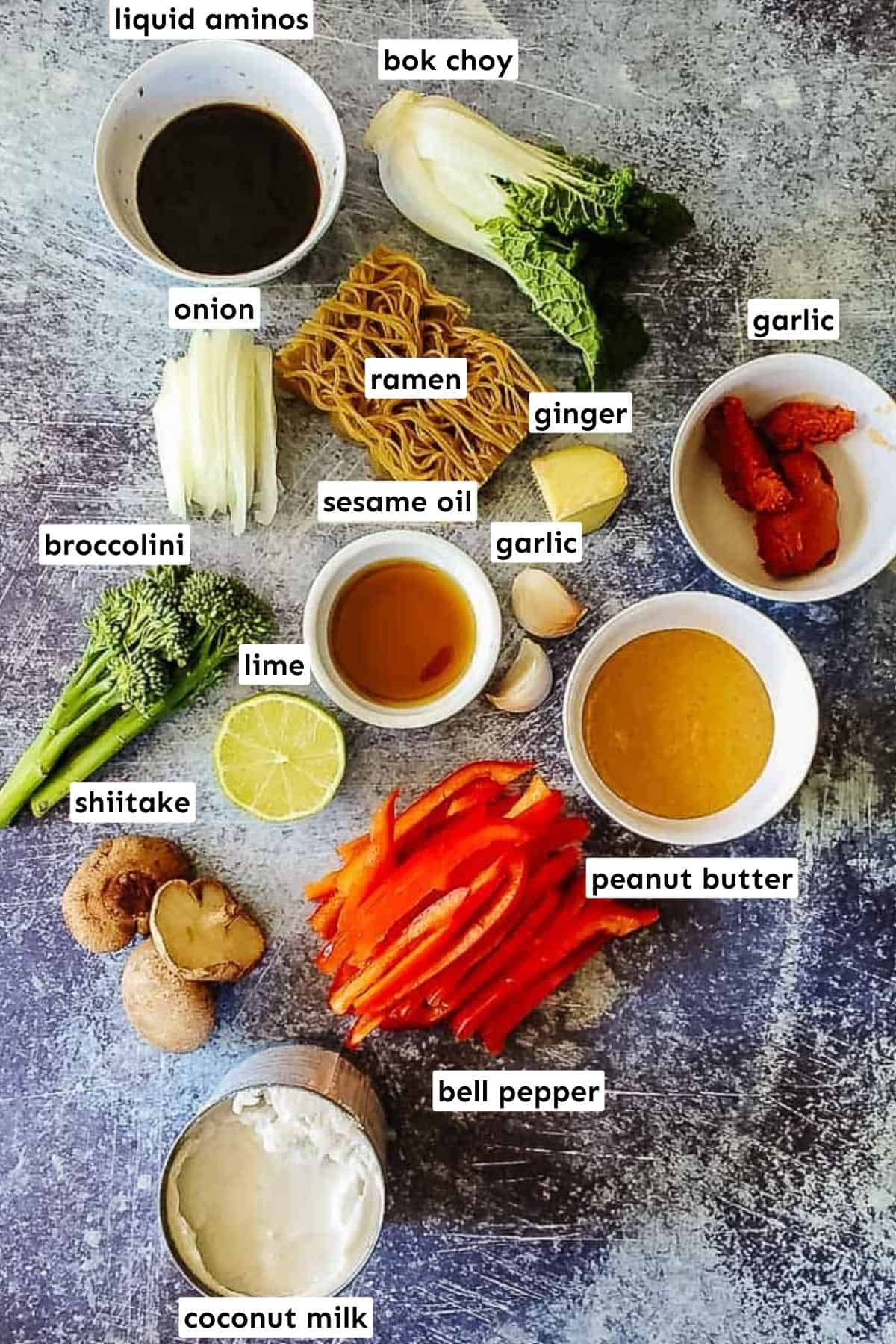 Vegan ramen ingredients.