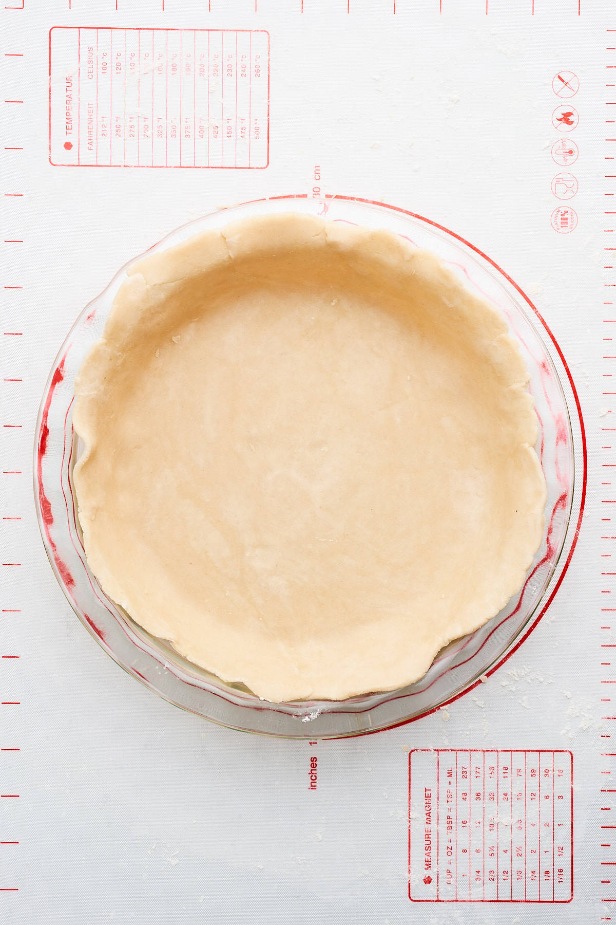 Vegan pie crust in a dish.