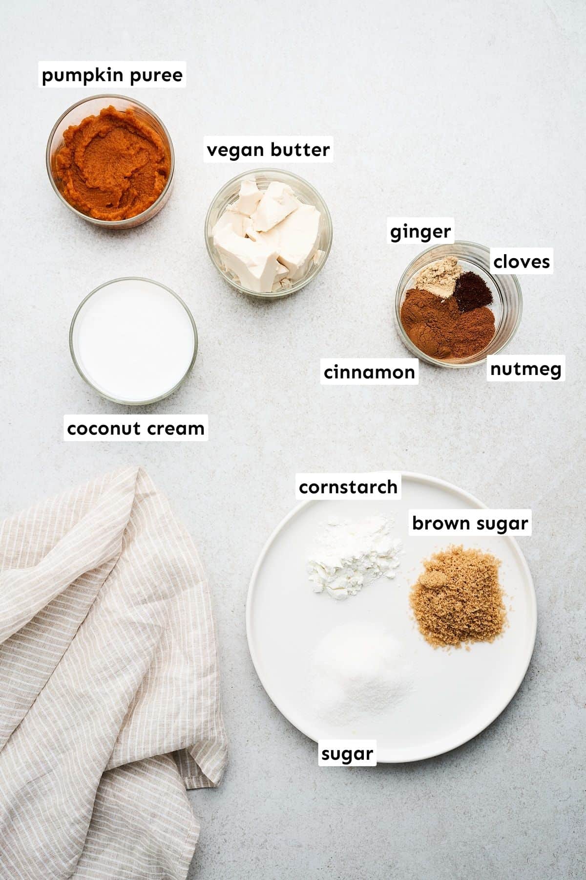 Vegan pumpkin pie ingredients.