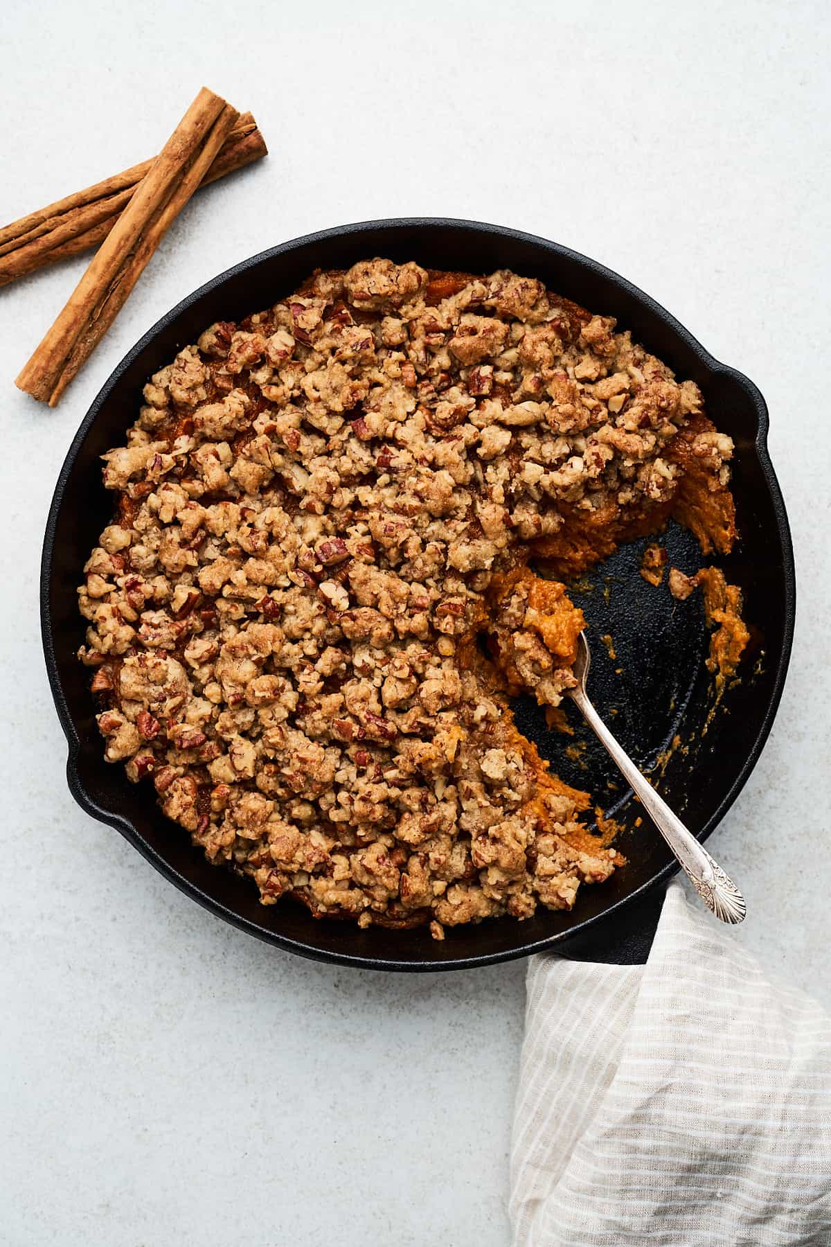 Vegan sweet potato casserole in a pan.