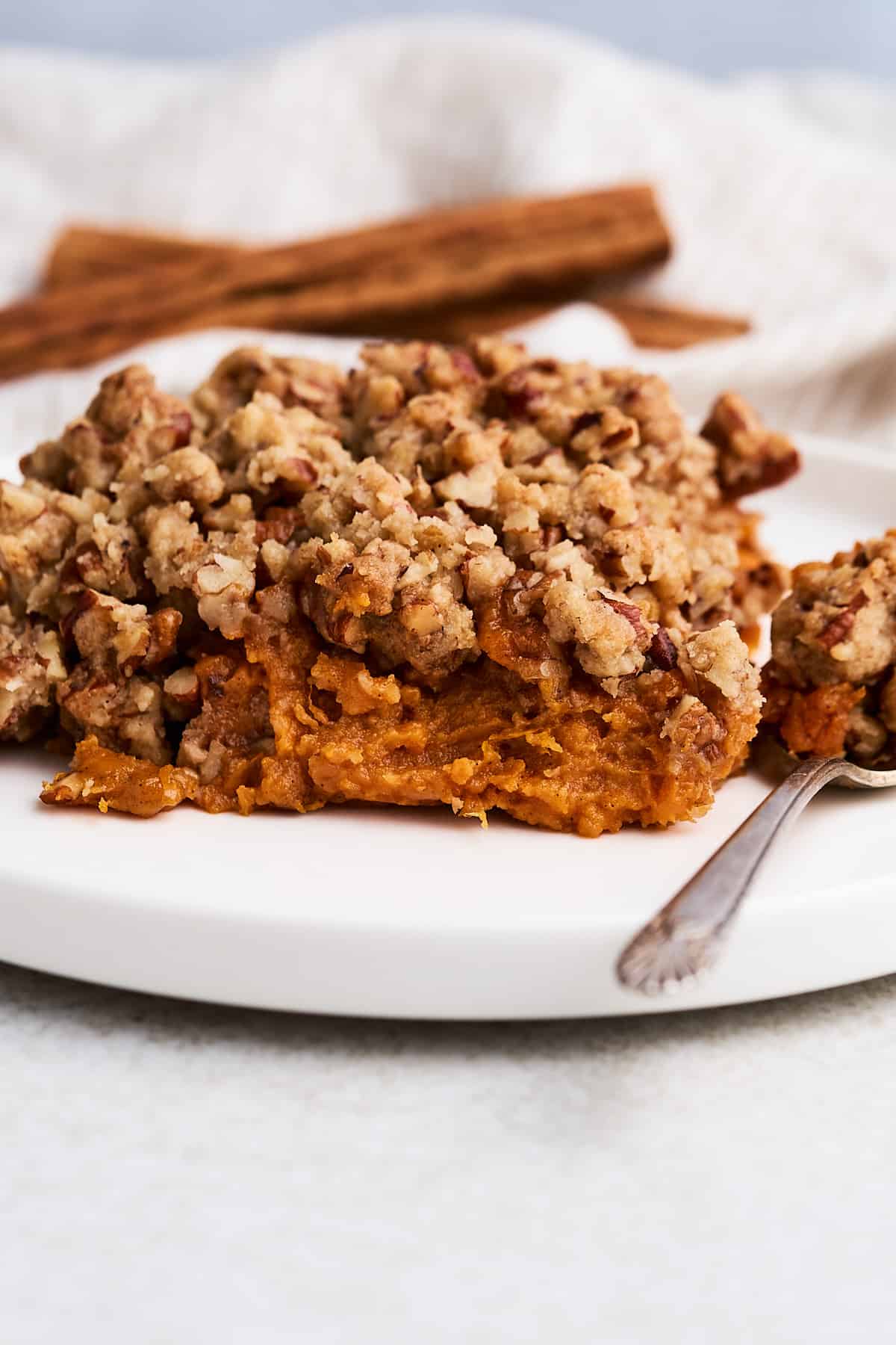 Vegan sweet potato casserole on a plate.