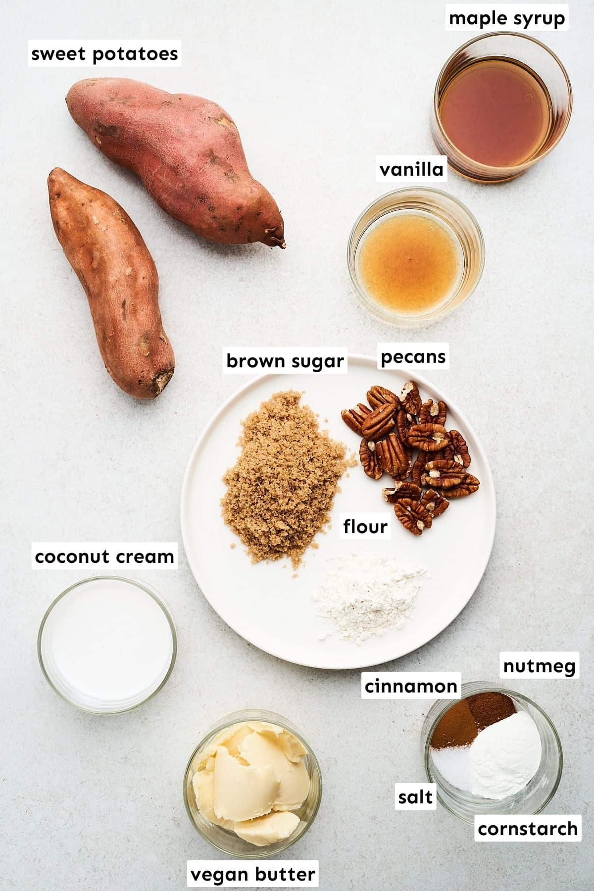 Ingredients for vegan sweet potato casserole.