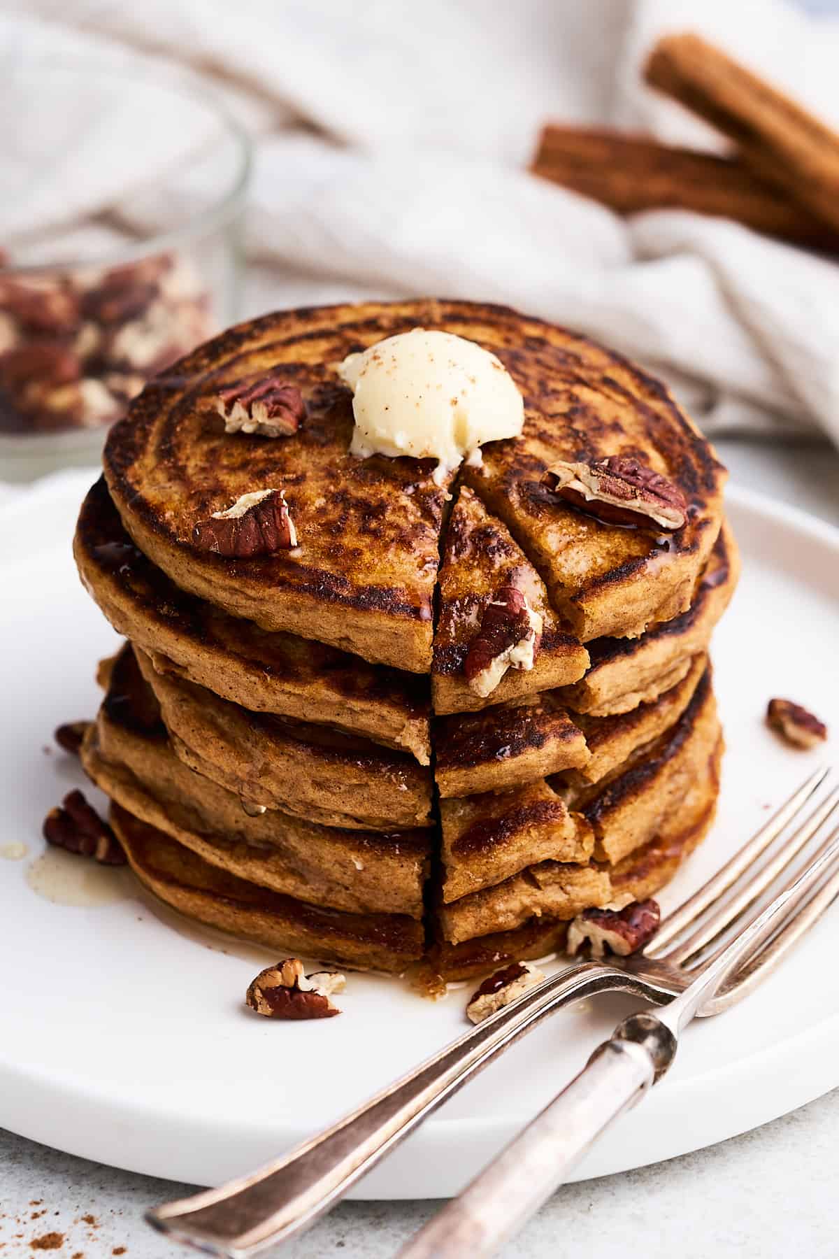Vegan sweet potato pancakes on a plate.