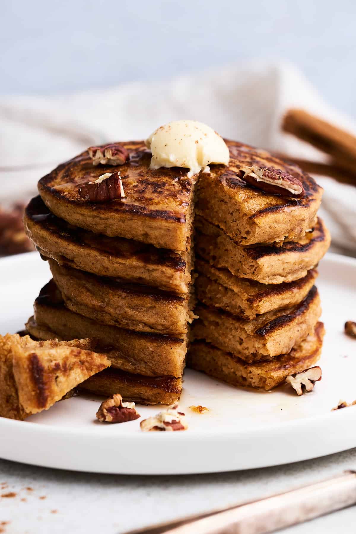 Vegan sweet potato pancakes on a plate.