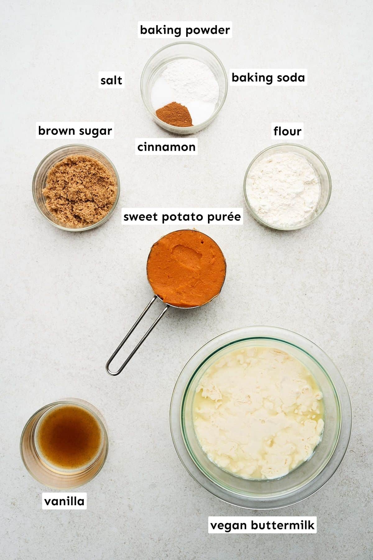 Vegan sweet potato pancakes ingredients.
