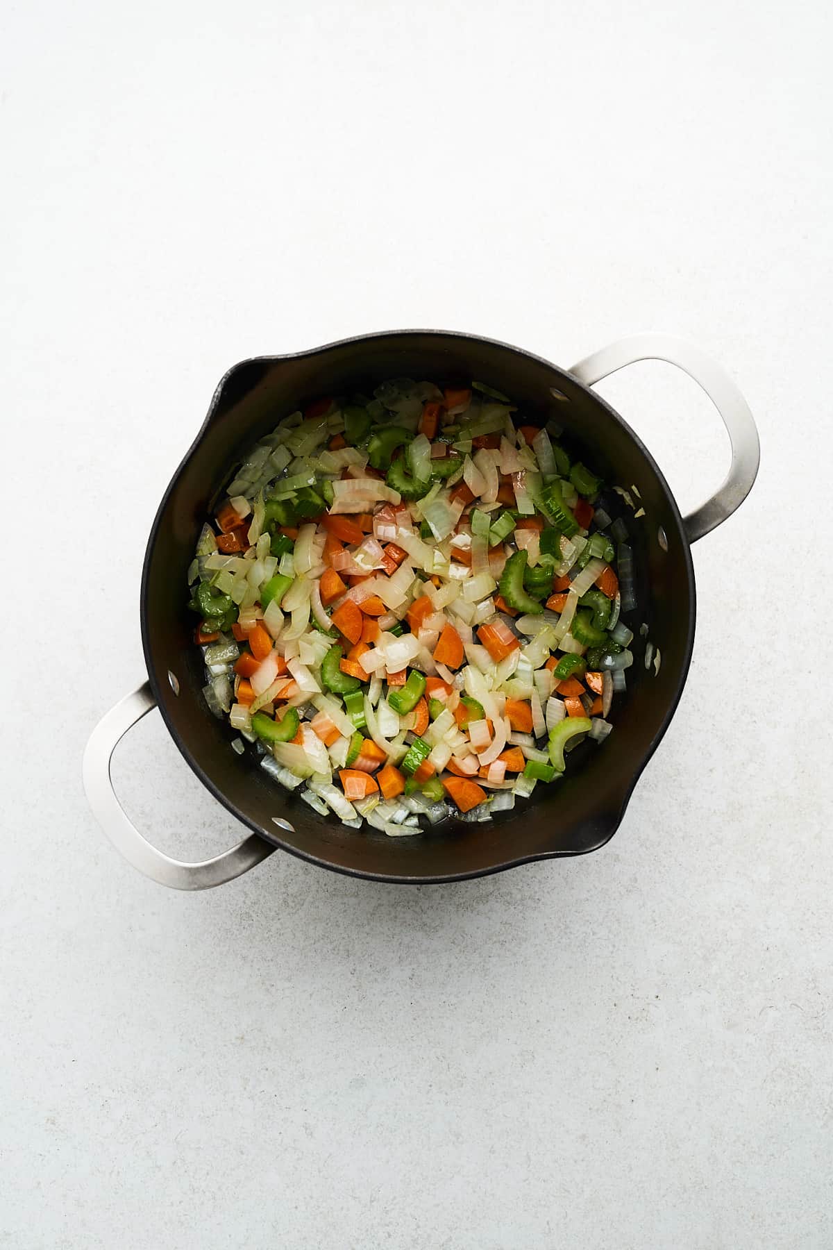 Diced vegetables in a pot.