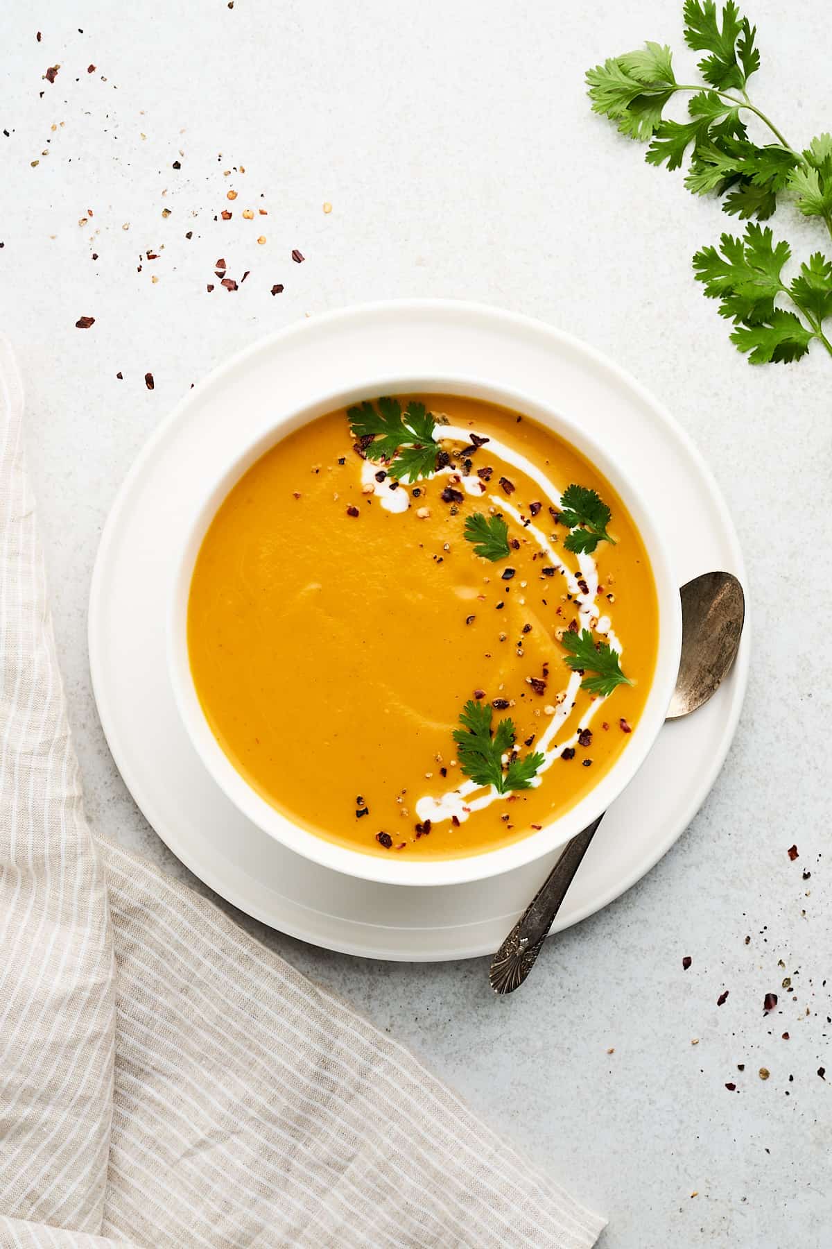 Vegan sweet potato soup in a bowl.