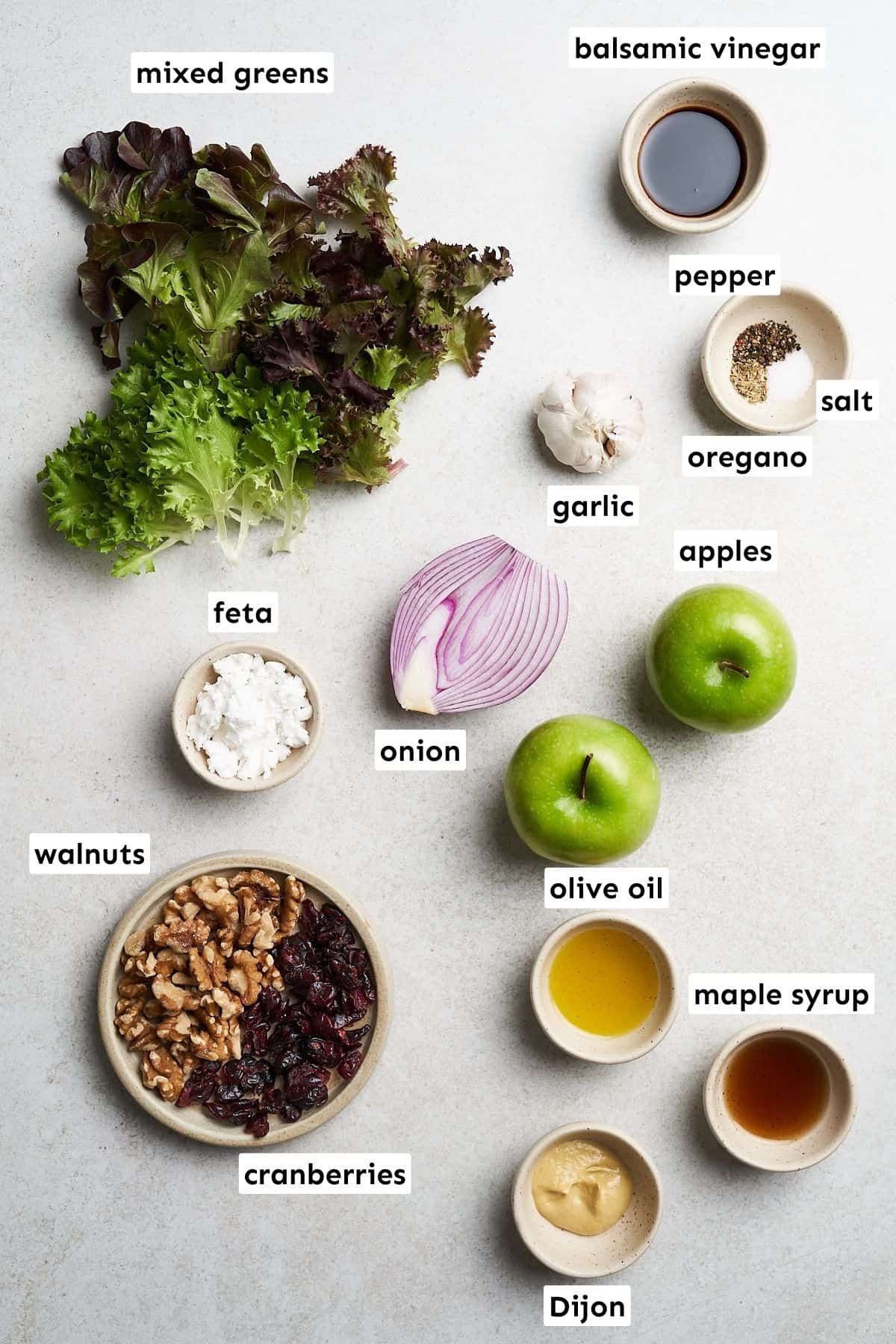Ingredients for apple walnut salad.