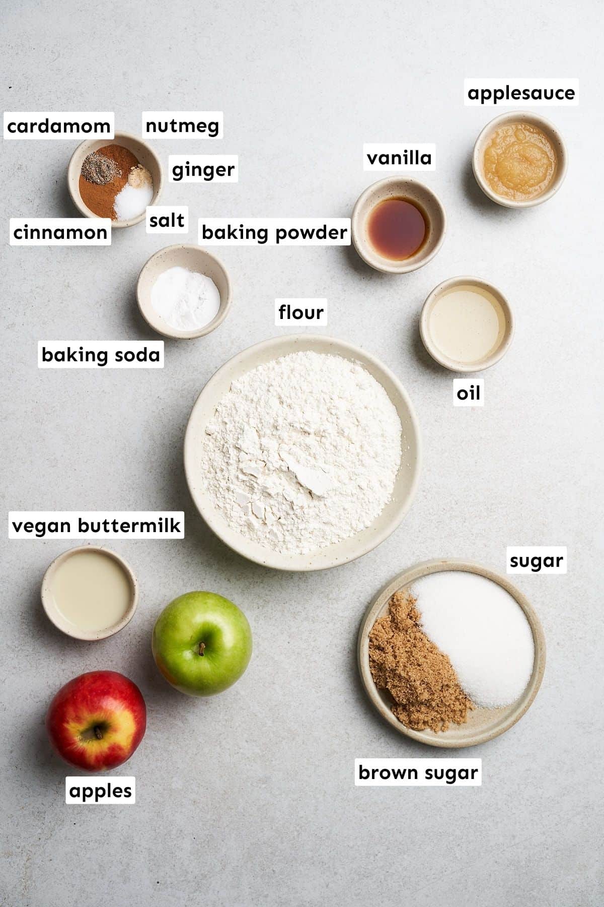 Vegan apple cake ingredients.