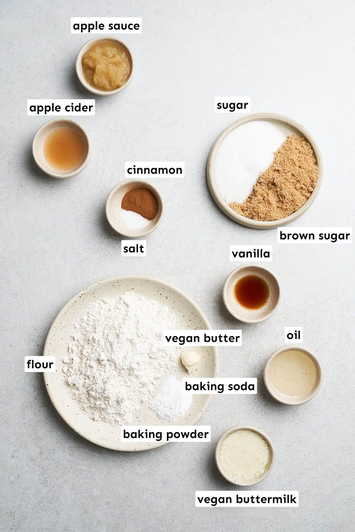 Ingredients for vegan apple cider donuts.