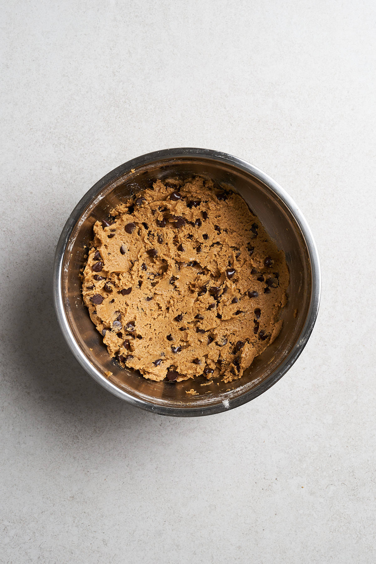Unbaked chocolate chip cookie dough.