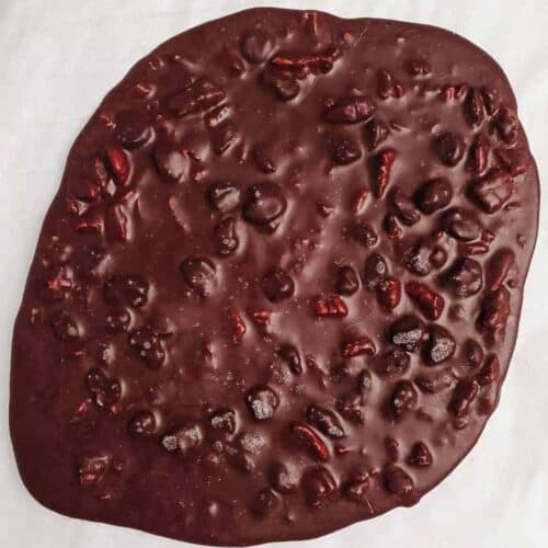 Vegan chocolate on parchment paper.