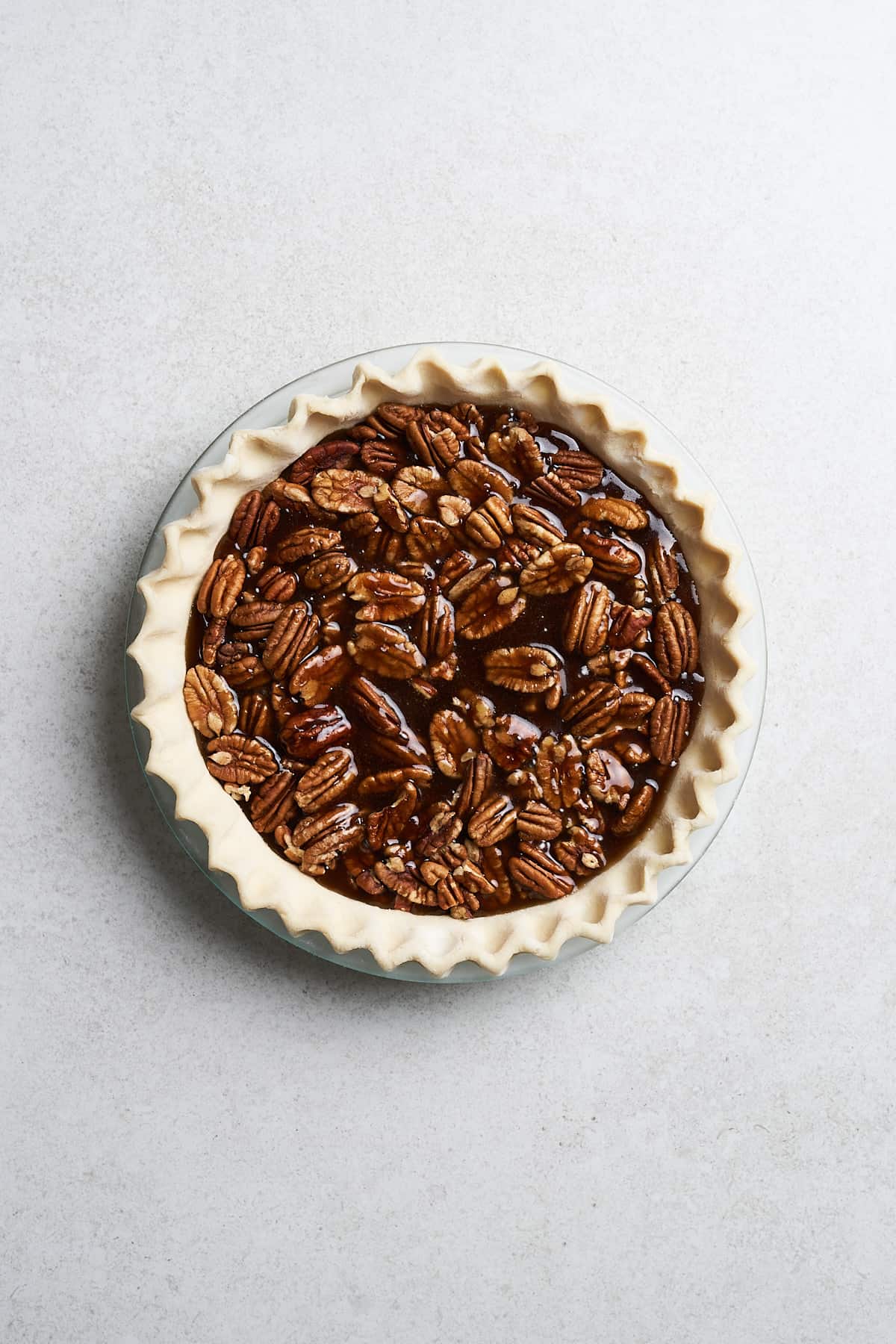 Unbaked vegan pecan pie.