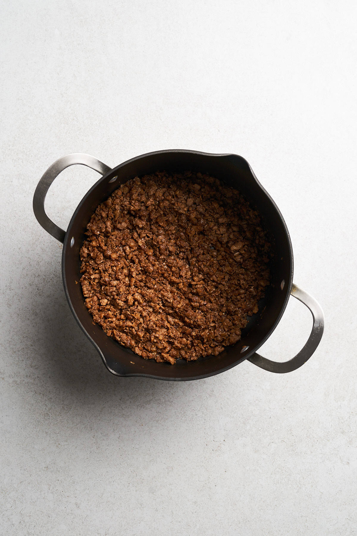 Browned Beyond Meat in a pot.