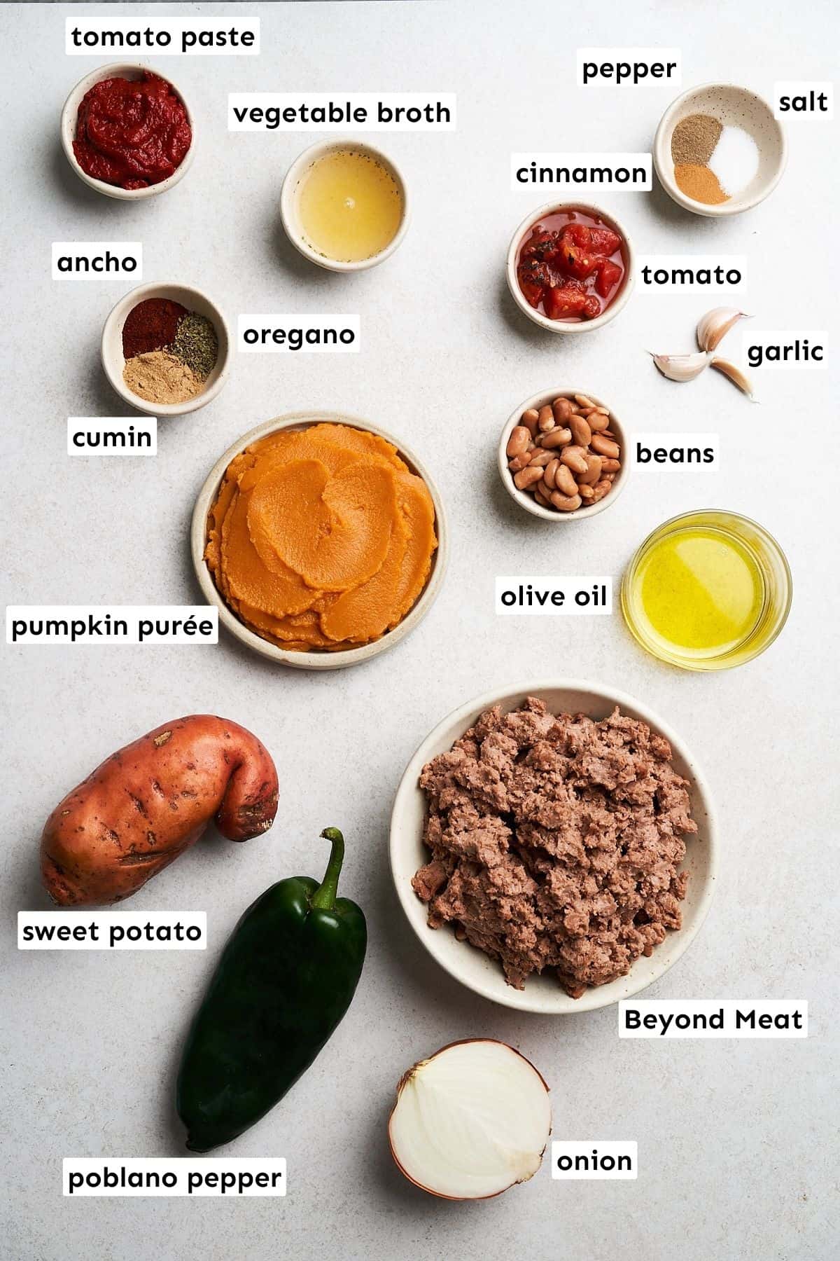 Vegan pumpkin chili ingredients.