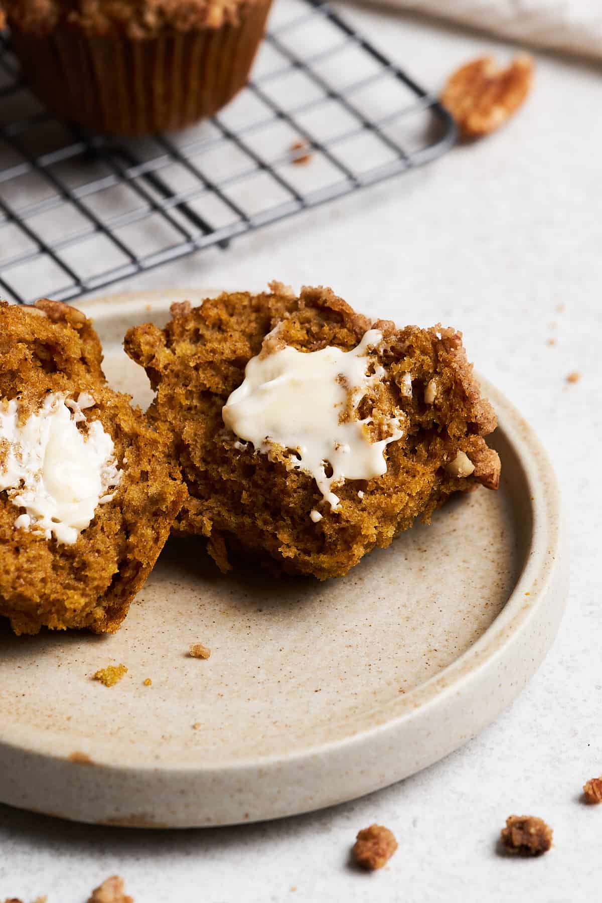 Muffin with vegan butter.