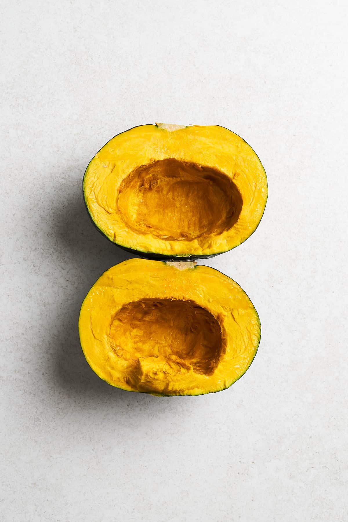 Kabocha squash cut in half.