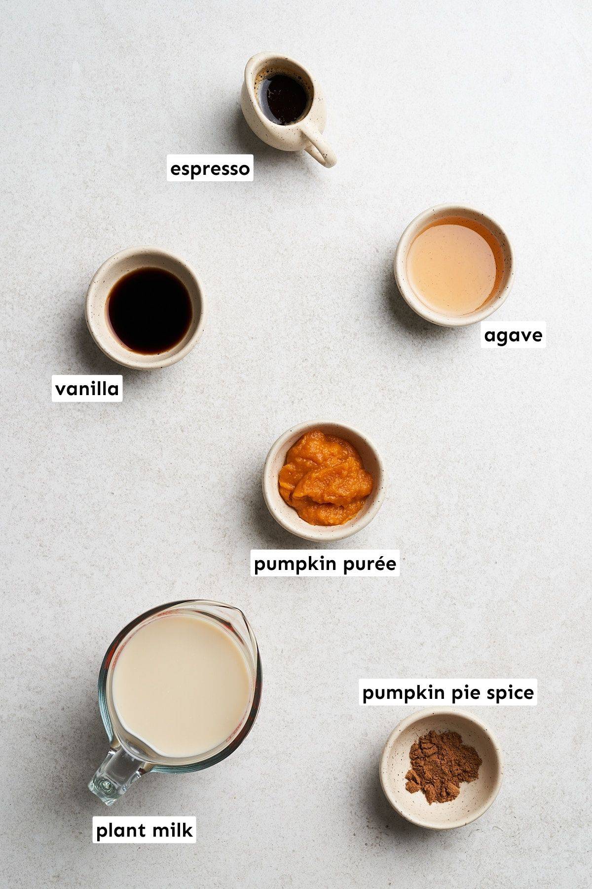 Vegan pumpkin spice latte ingredients.