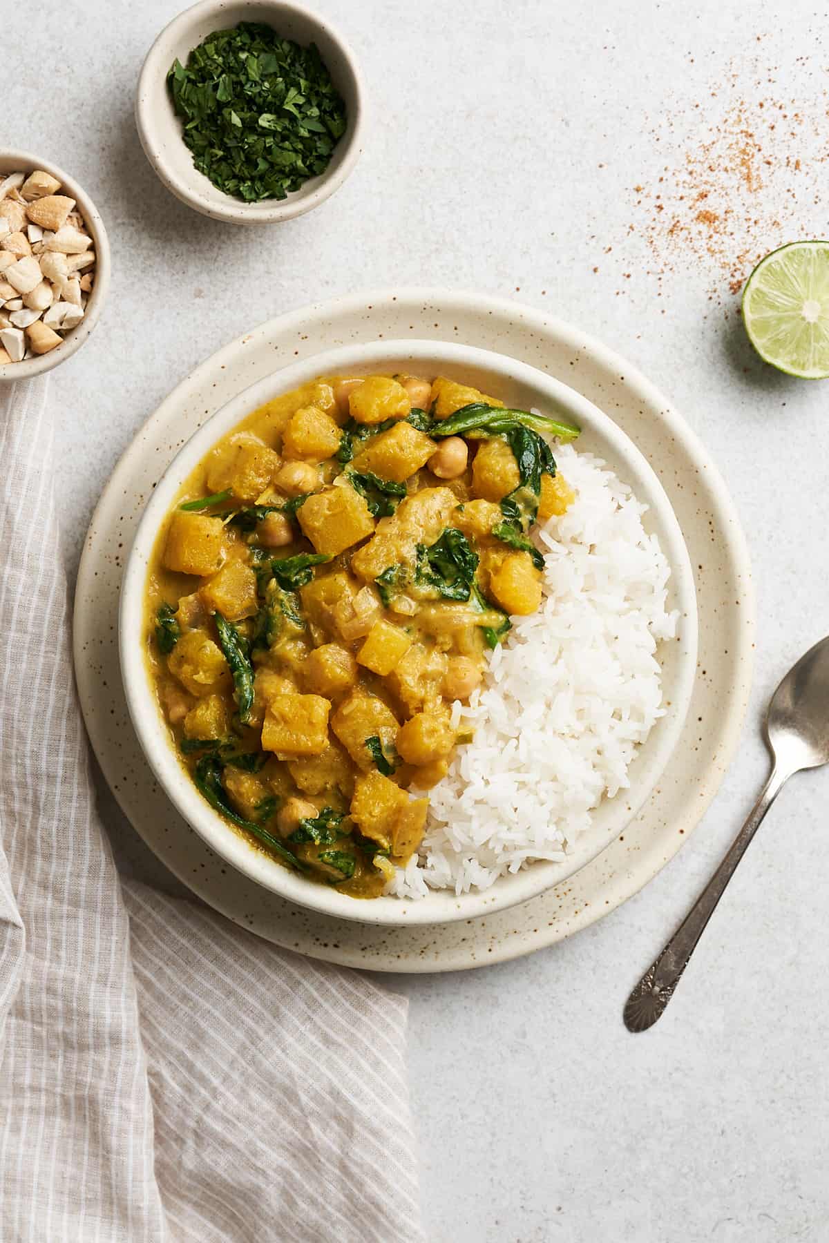 Butternut squash curry in a bowl.