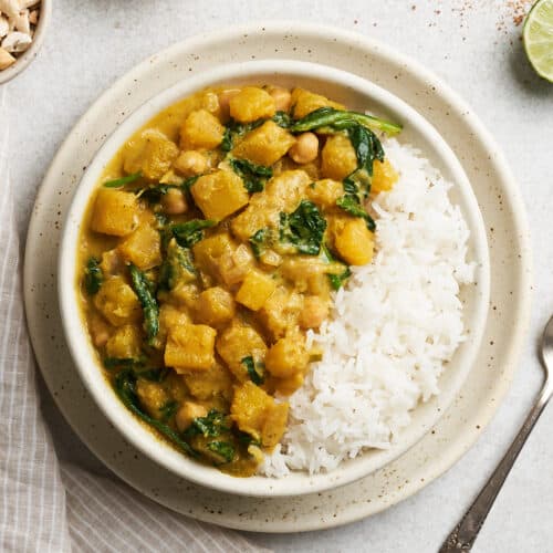 Butternut squash curry in a bowl.