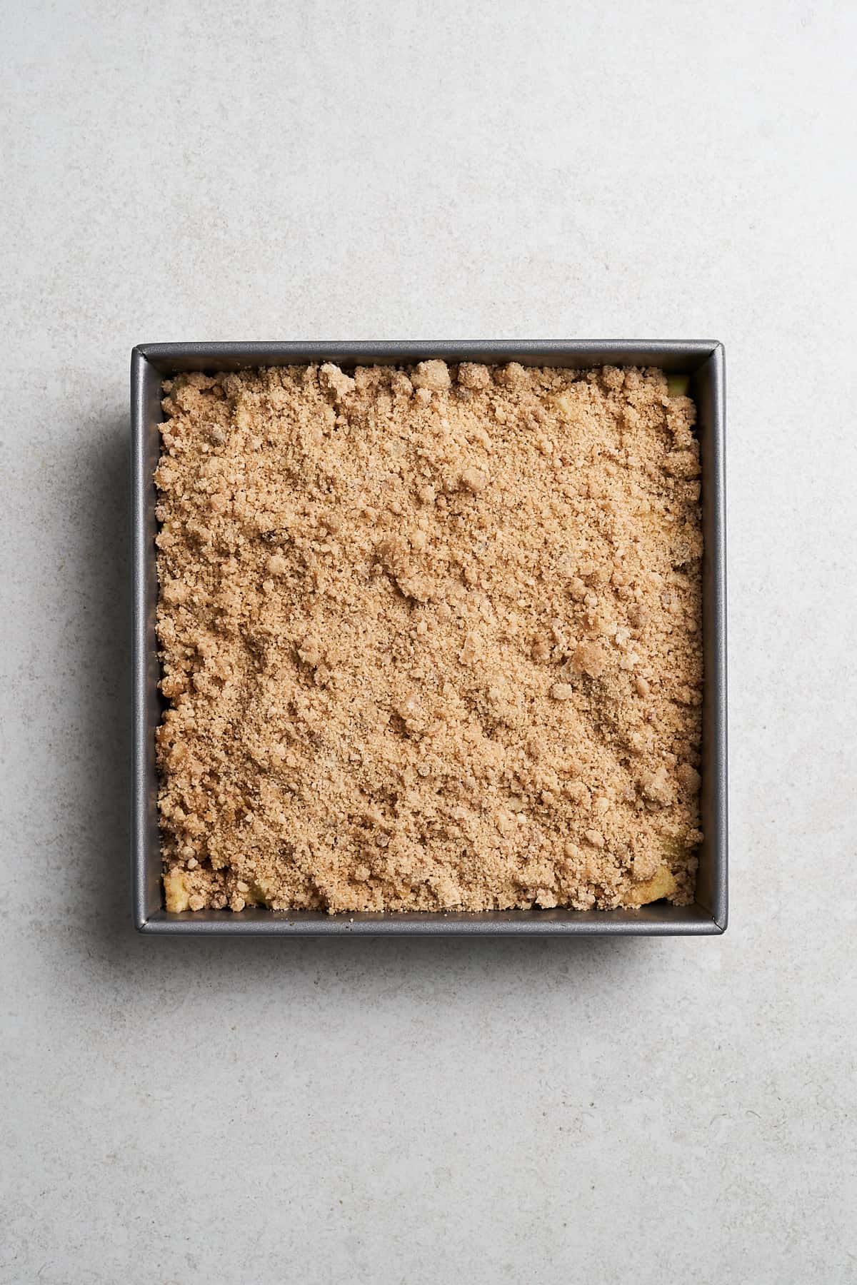 Vegan Apple Crumble on a baking sheet.
