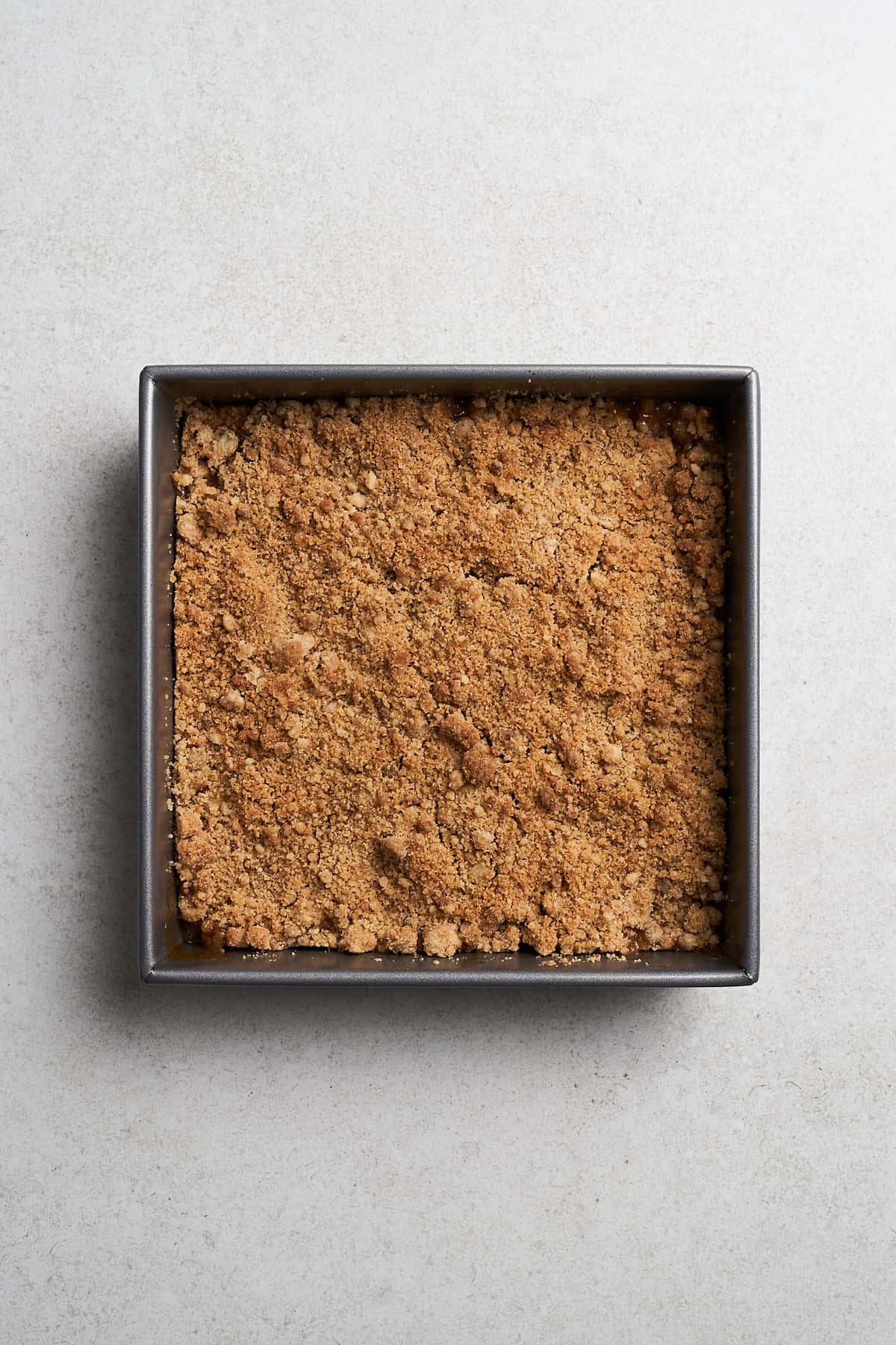 Vegan Apple Crumble on a baking sheet.