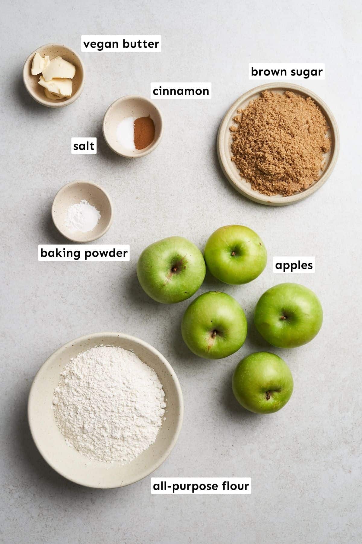 Vegan apple crumble ingredients.