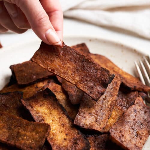 A piece of vegan bacon.