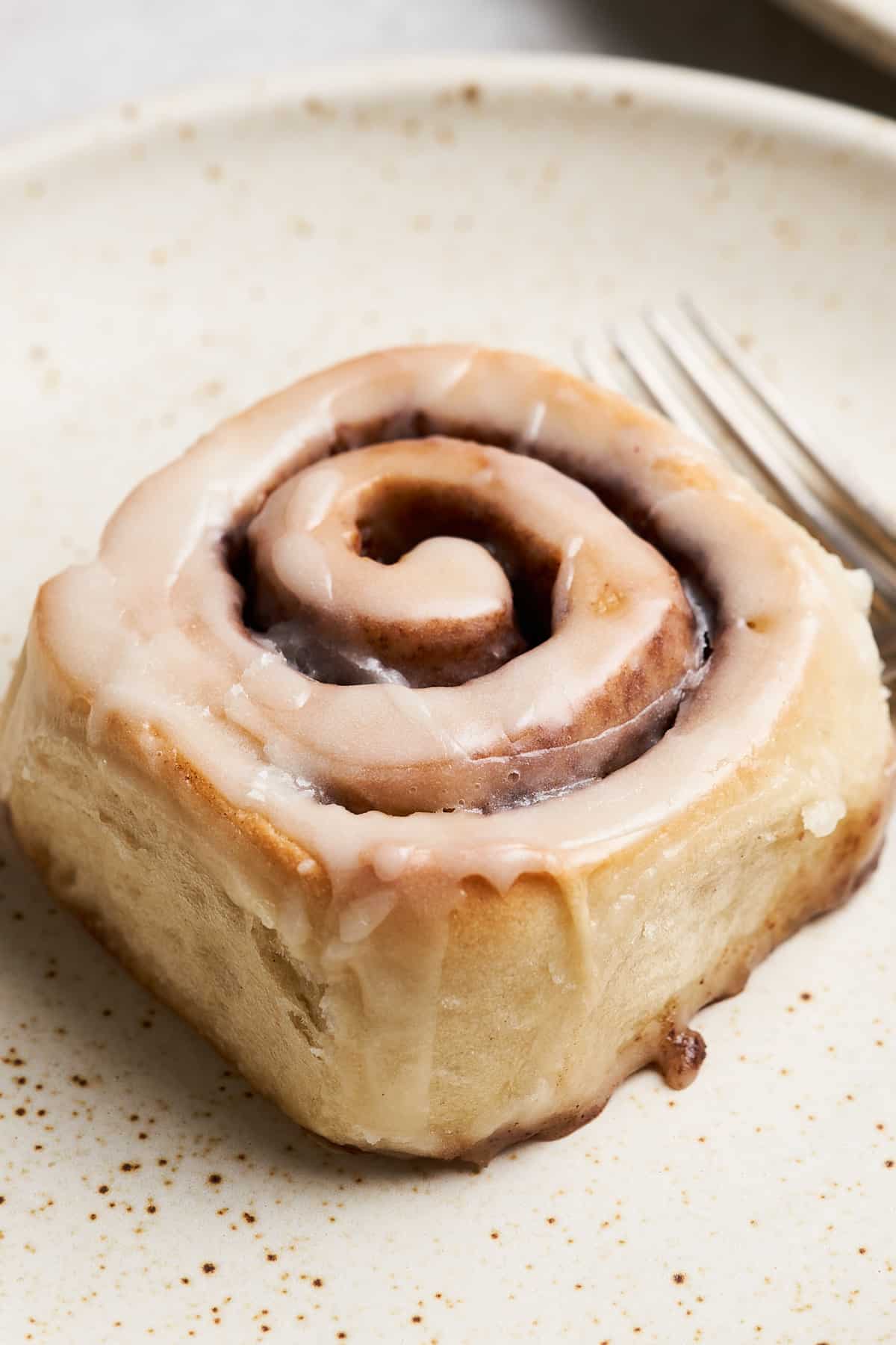 Vegan cinnamon roll on a plate.
