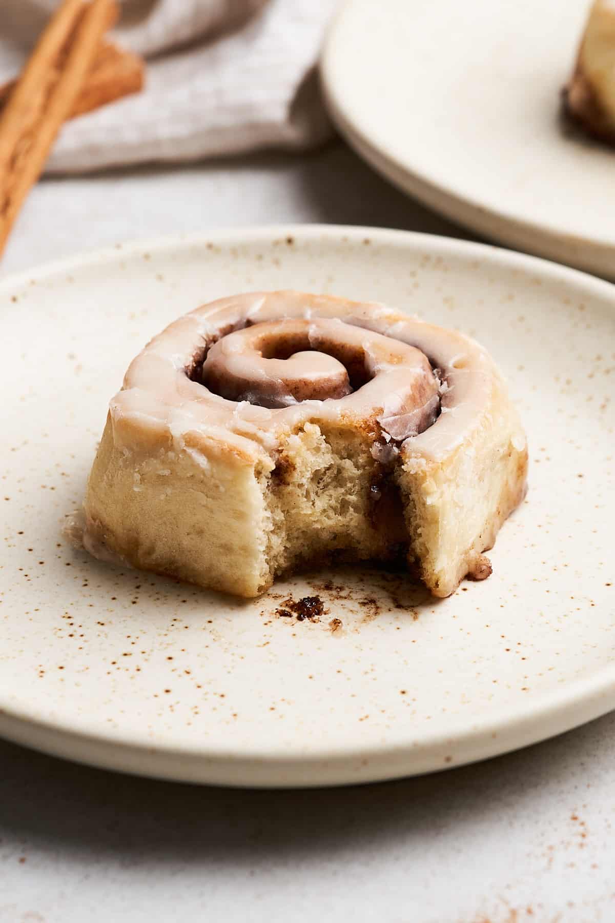 Vegan cinnamon roll on a plate.
