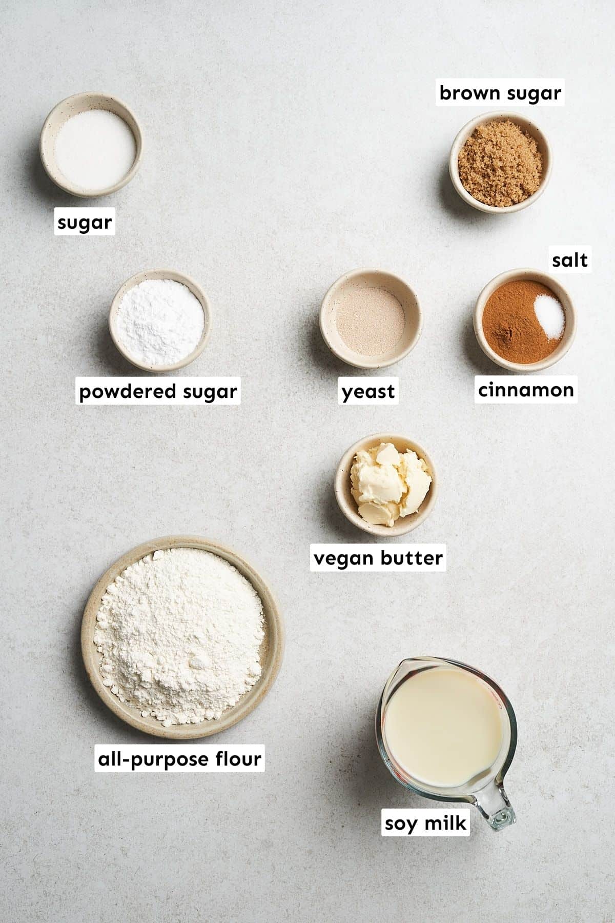 Vegan cinnamon rolls ingredients.