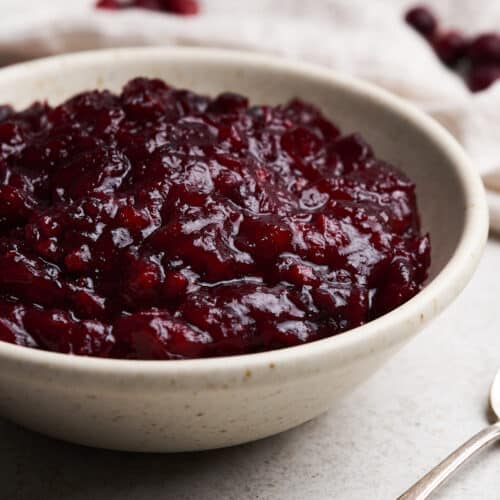 Vegan cranberry sauce on a plate.