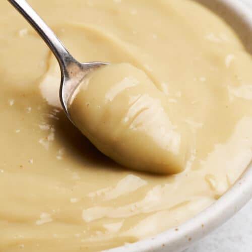 Spoonful of vegan custard.