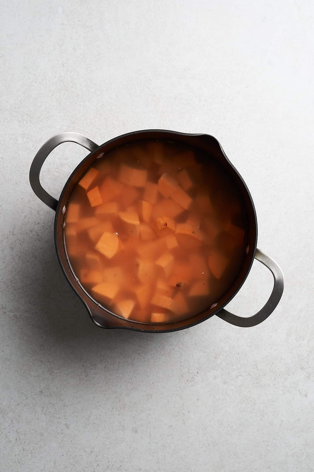 Vegan Mashed Sweet Potatoes in a saucepan.