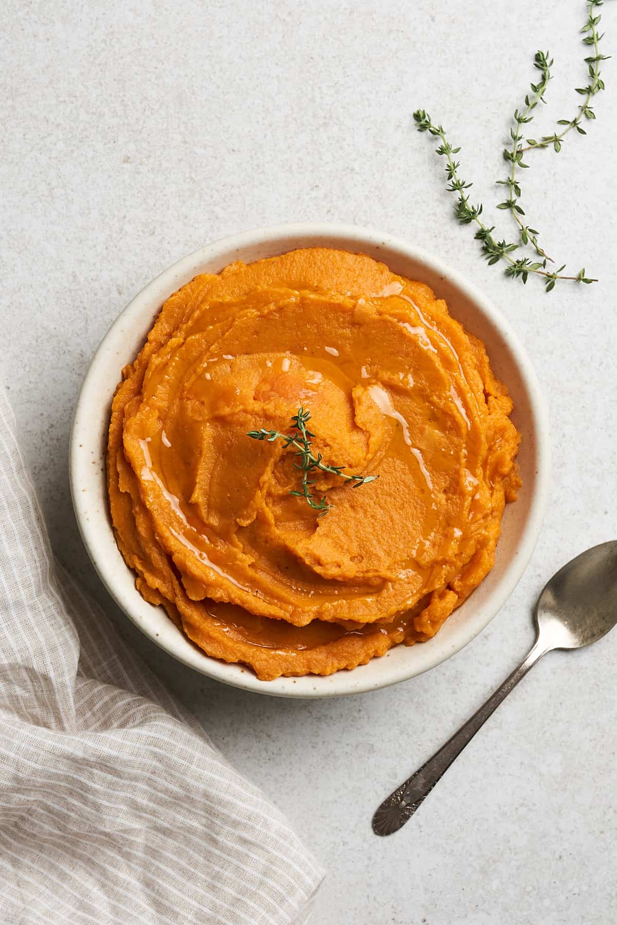 Vegan mashed sweet potatoes in a bowl.